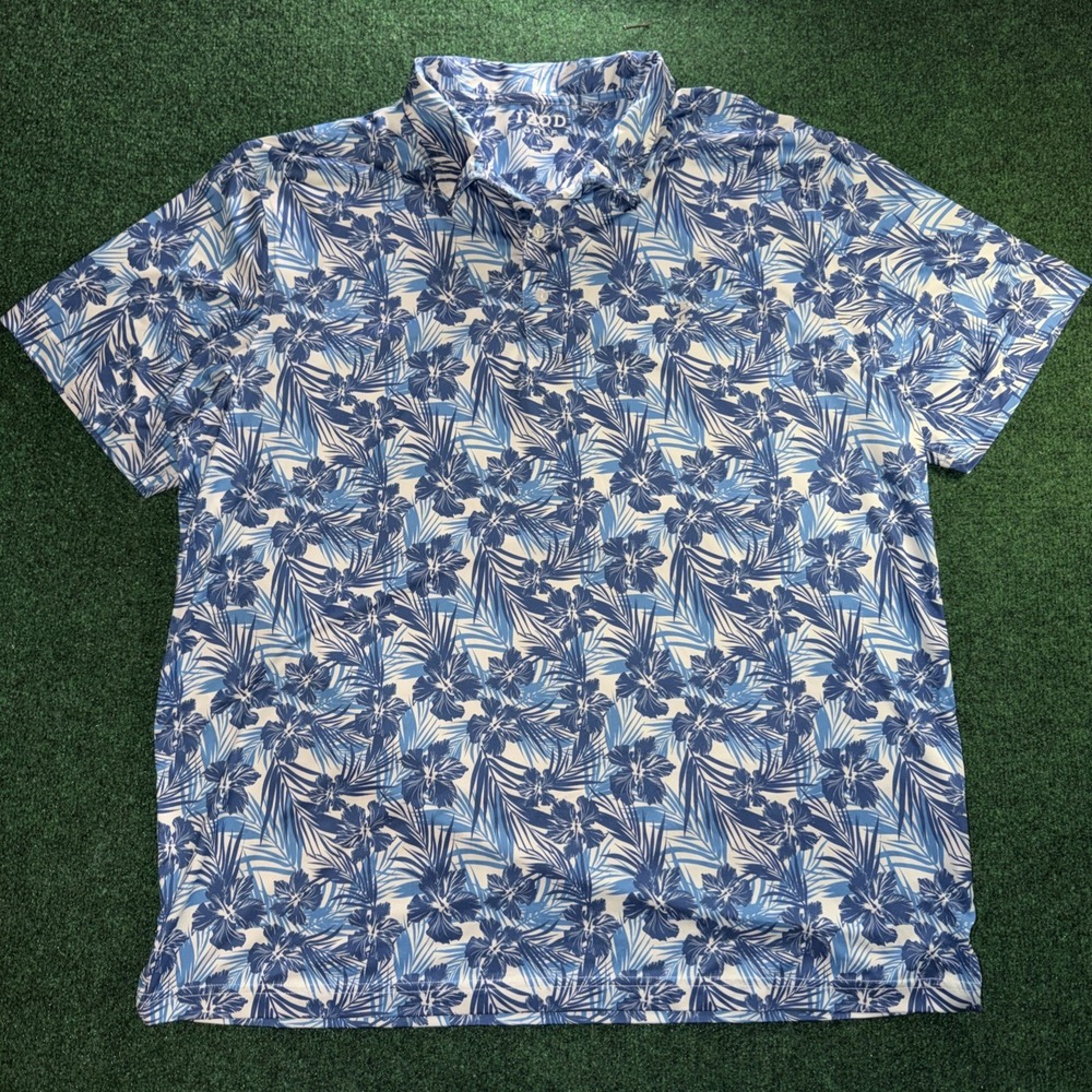 Izod Gold Polo Men's Size XL Floral Blue Print Polo Shirt